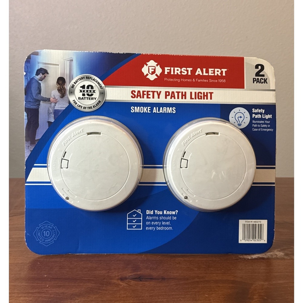 First Alert Safety Path Light Smoke Alarm 2 Pack Model P1210E  New